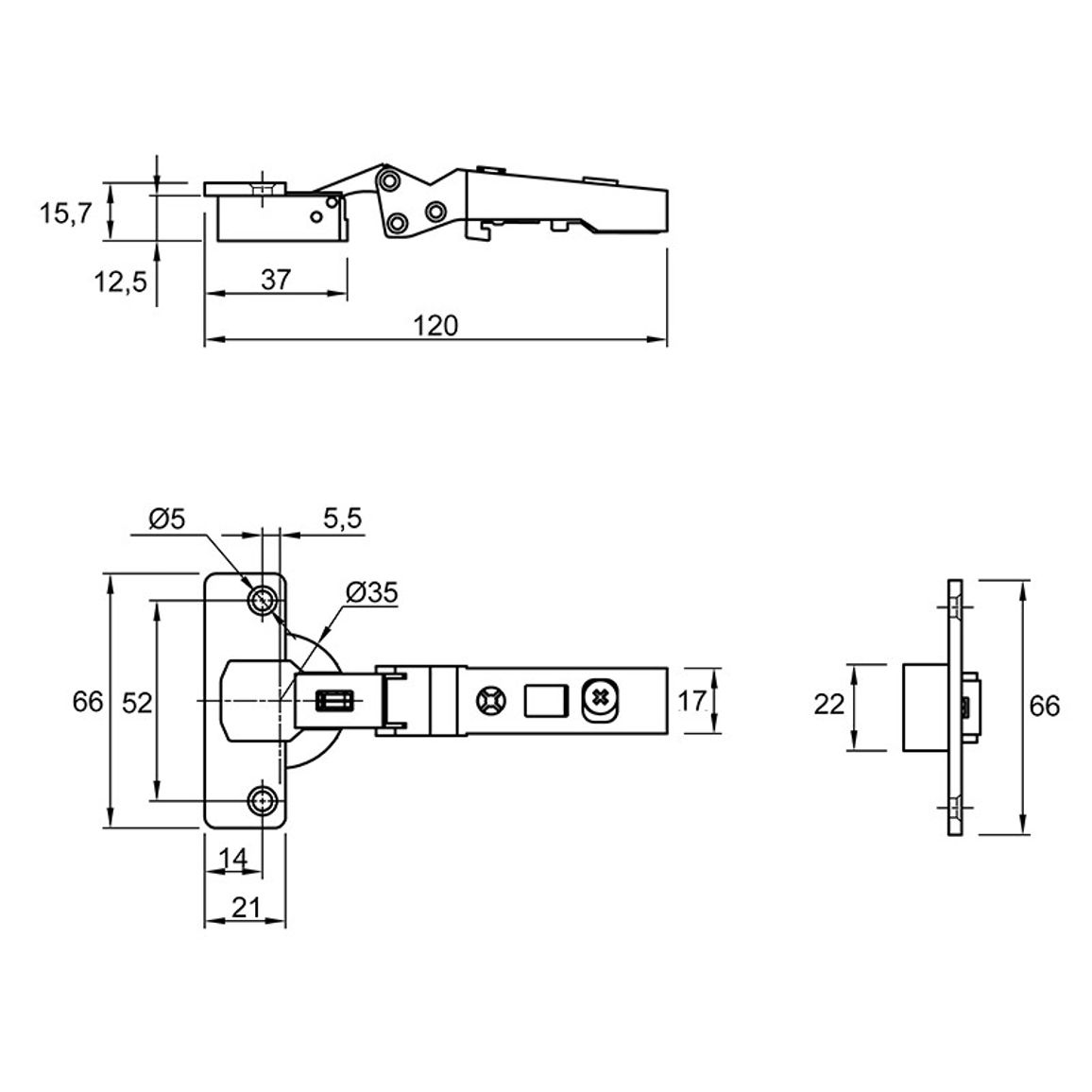 Петля Clip-on, -30°, Intermat 9944, накладная, никель (73936) Hettich