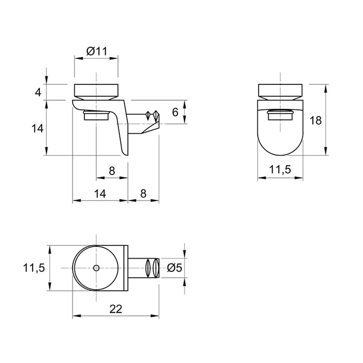 Полицетримач Sekura 8 D = 5мм (1010564) Hettich Полицетримач Sekura 8 D = 5мм (1010564) Hettich