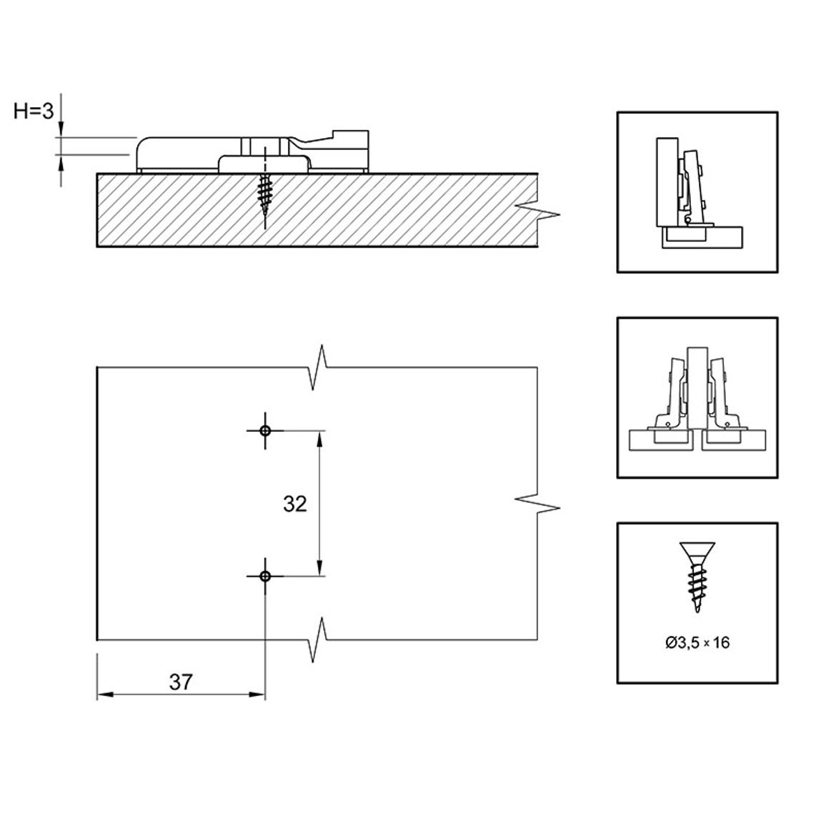 Монтажная планка Sensys, D=3мм, 9071577, Hettich Монтажная планка Sensys, D=3мм, 9071577, Hettich