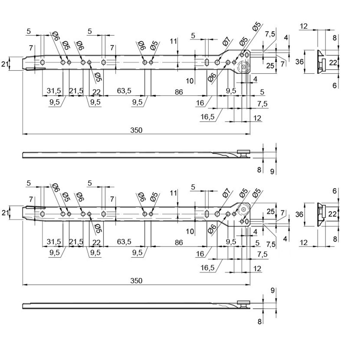 Направляющие роликовые L=350mm