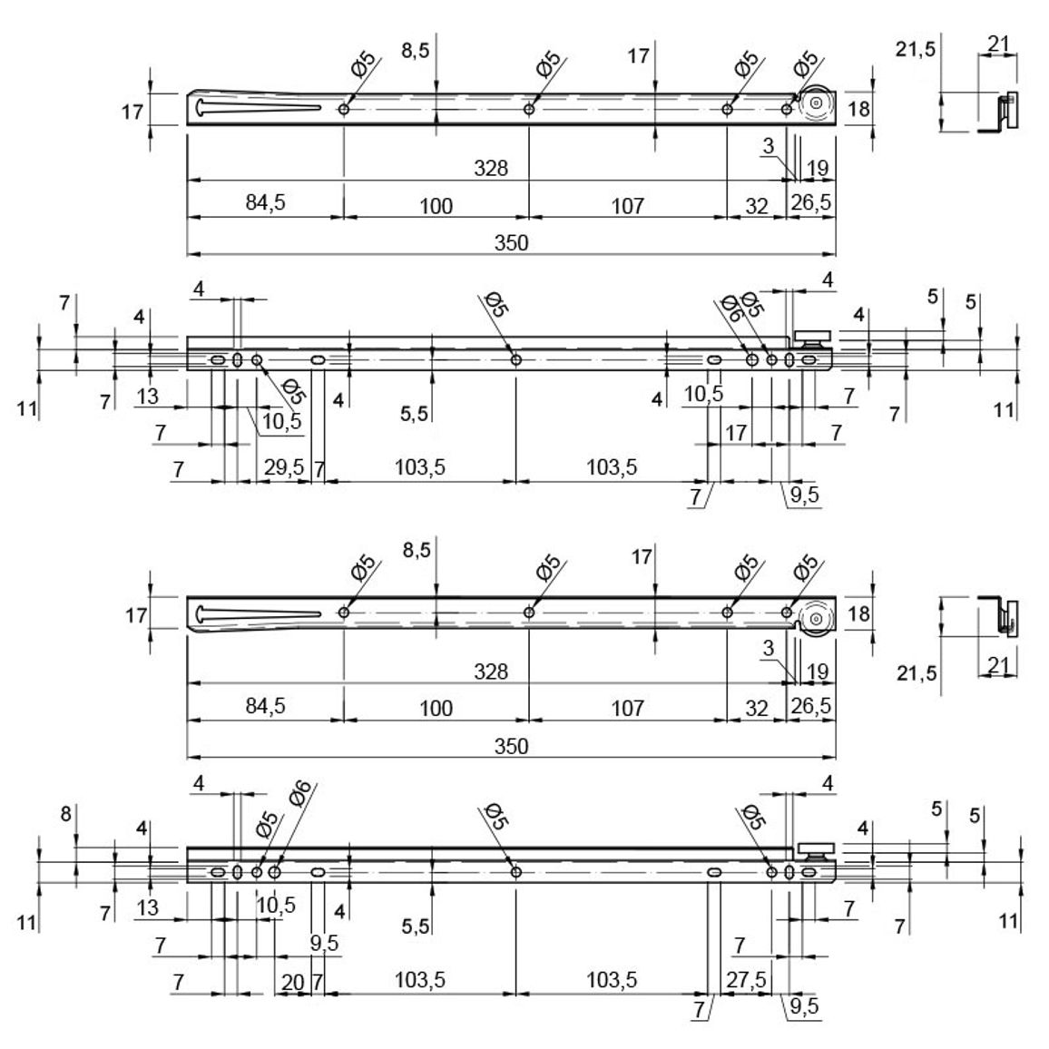 Направляющие роликовые L=350mm