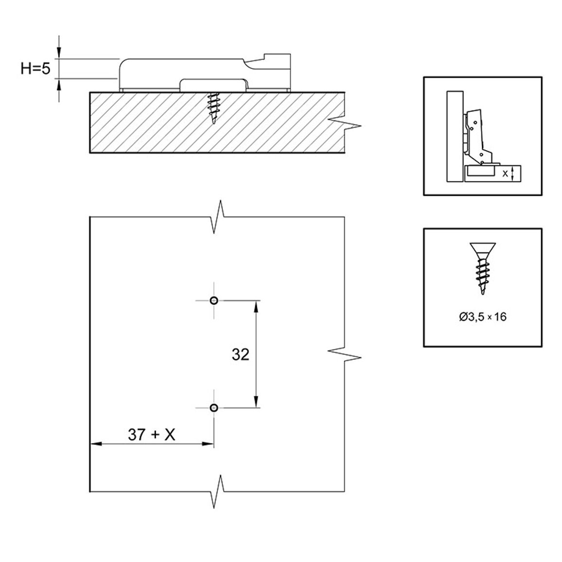 Монтажна планка Sensys дистанція 5 (9071578) Hettich Монтажна планка Sensys дистанція 5 (9071578) Hettich