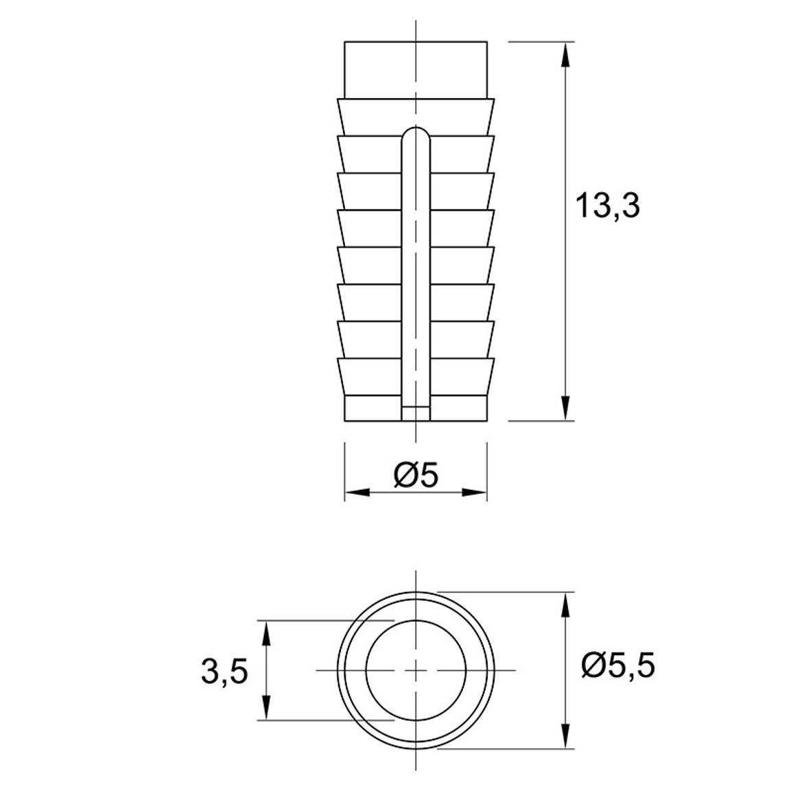 Муфта под саморез L=13 D=5, забивная, пластик, разжимаемая, №43 (1004932) Hettich