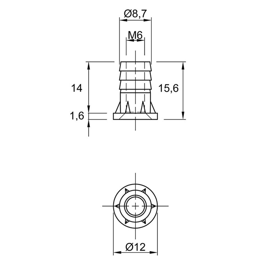 Муфта М6 L=14 D=8, забивная, для опор, цинк, неразжимаемая, (BP01) Permo Муфта М6 L=14 D=8, забивная, для опор, цинк, неразжимаемая, (BP01) Permo