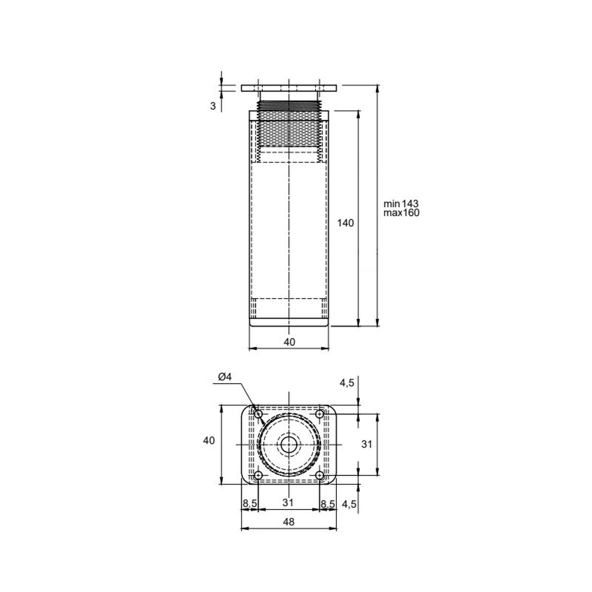 Ножка мебельная регулируемая, NА 02C00 h=150-160мм, алюм., max 100кг Ножка мебельная регулируемая, NА 02C00 h=150-160мм, алюм., max 100кг