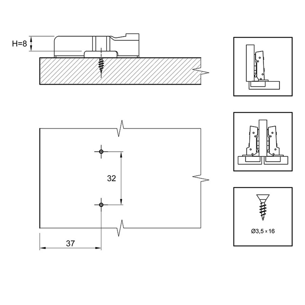 Монтажная планка Sensys дистанция 8 (9071579) Hettich Монтажная планка Sensys дистанция 8 (9071579) Hettich