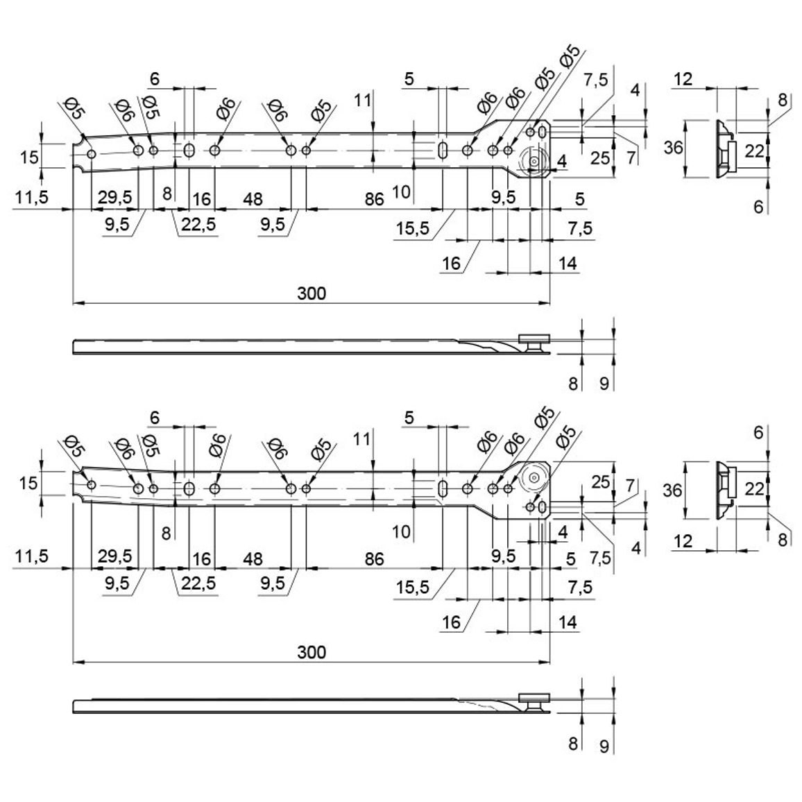 Направляющие роликовые L=300mm Направляющие роликовые L=300mm