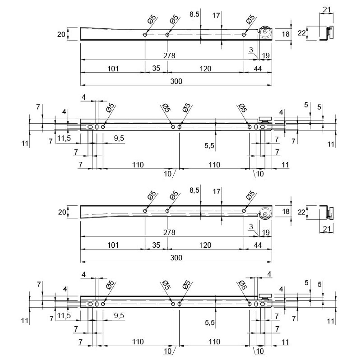 Направляющие роликовые L=300mm Направляющие роликовые L=300mm
