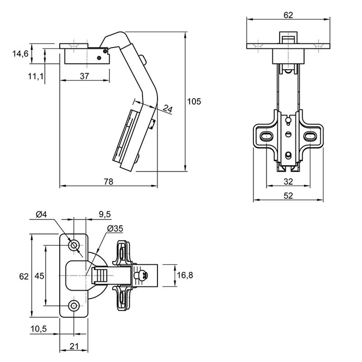 Петля Slide-On, 135°, бифолт, никель, Muller Петля Slide-On, 135°, бифолт, никель, Muller