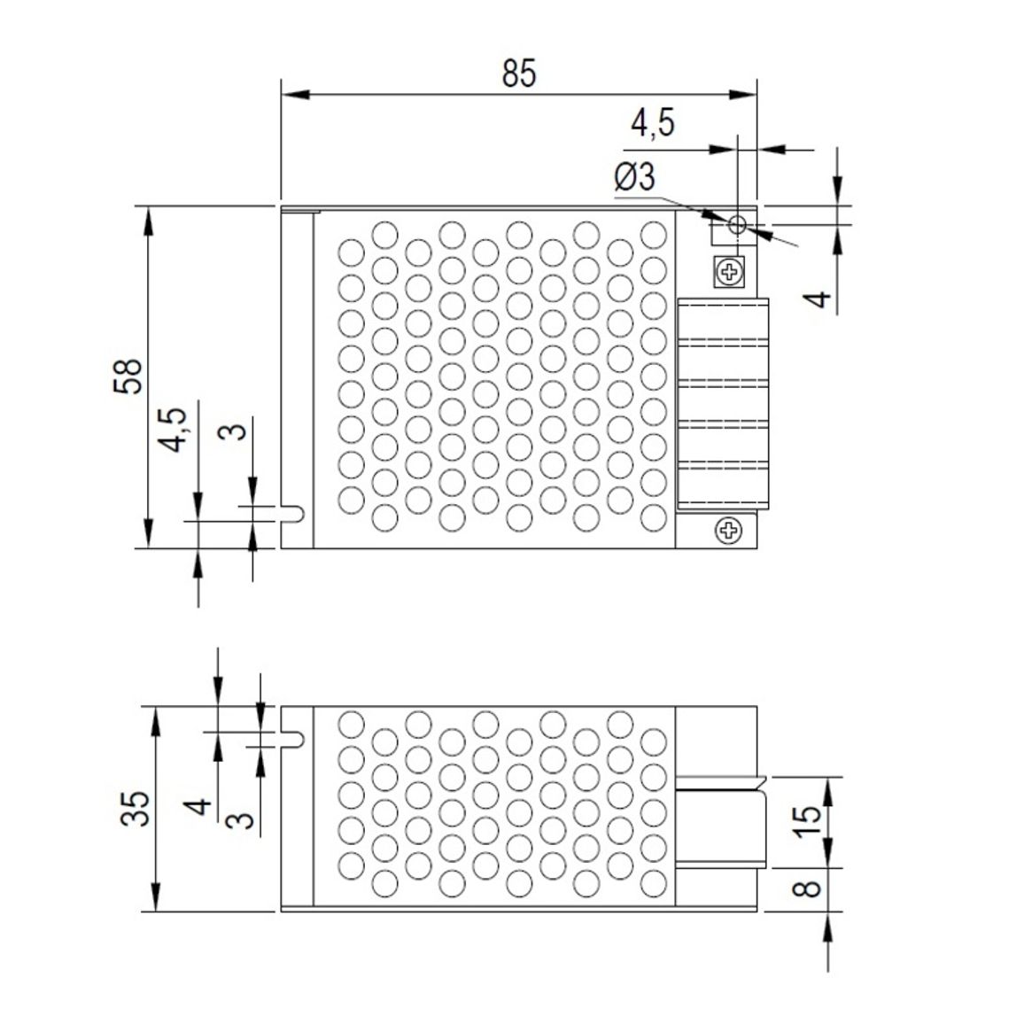 Блок питания для LED, 25W, 12V, IP20, метал. корпус 85х58
