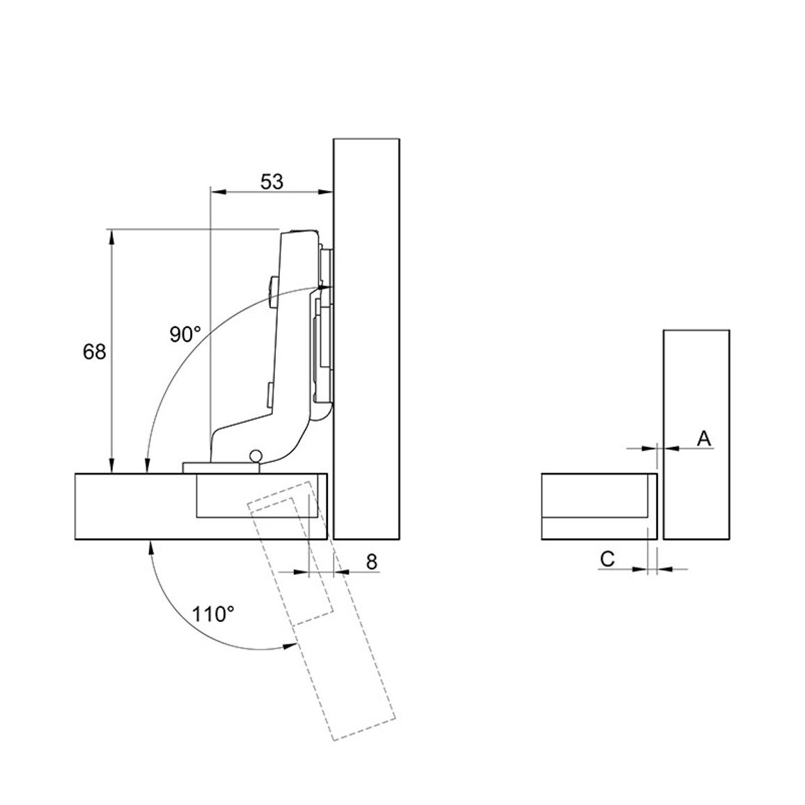 Петля Clip-On P2O, 110°, внутренняя, никель, Muller Profi Line Петля Clip-On P2O, 110°, внутренняя, никель, Muller Profi Line