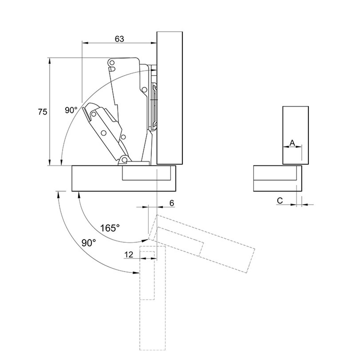 Петля Slide-On, 165°, трансформер, с пружиной, никель, Muller