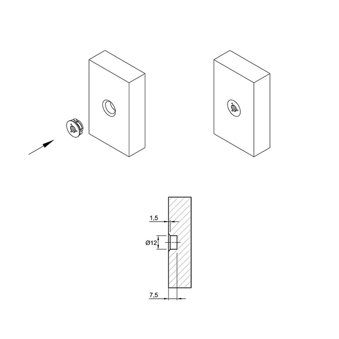 Муфта М6 L=7 D=12, ввинчиваемая, низкопрофильная, цинк, неразжимаемая, Siso Муфта М6 L=7 D=12, ввинчиваемая, низкопрофильная, цинк, неразжимаемая, Siso