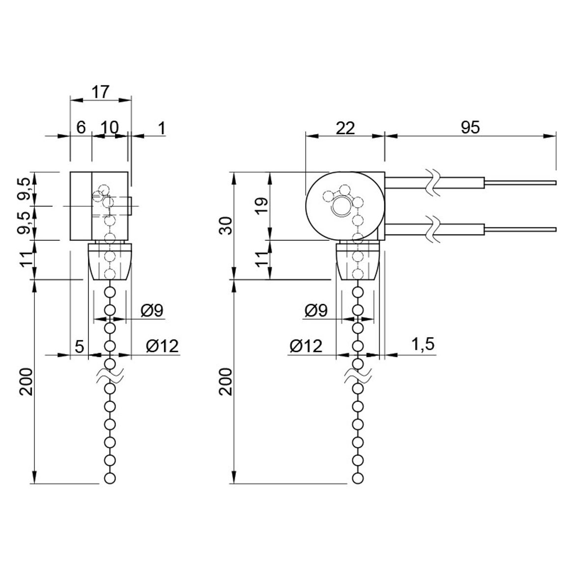 Вимикач на ланцюжку, 220V/12V, 3А, хром Вимикач на ланцюжку, 220V/12V, 3А, хром