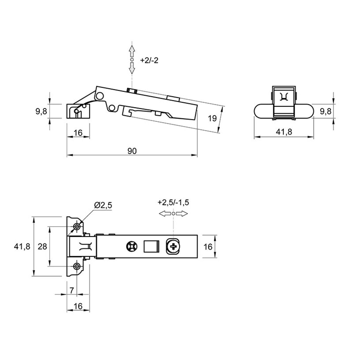 Петля Clip-on, 95°, Intermat 9936, накладная, для алюминиевого профиля, никель (9155233) Hettich Петля Clip-on, 95°, Intermat 9936, накладная, для алюминиевого профиля, никель (9155233) Hettich
