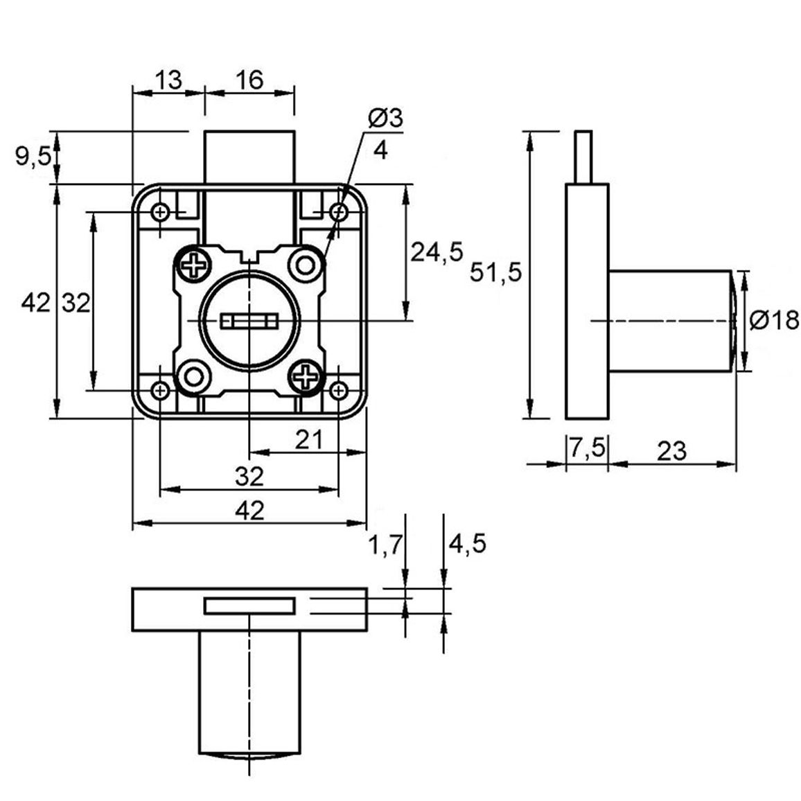 Замок врезной для ДСП Muller CL 22mm Замок врезной для ДСП Muller CL 22mm