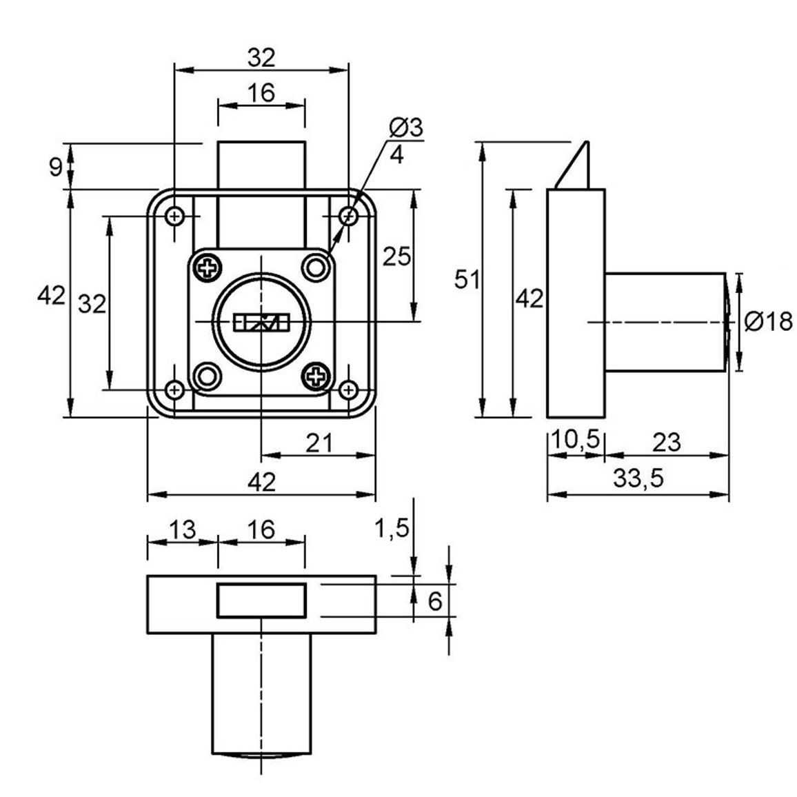 Замок врезной для ДСП с защелкой Muller CL 22mm Замок врезной для ДСП с защелкой Muller CL 22mm