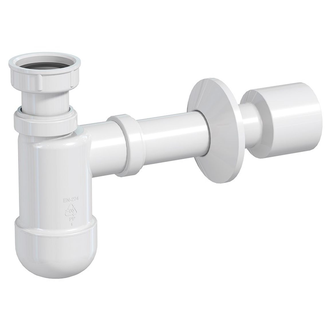 Cифон для умывальника Basic телескоп., с накидной гайкой 5/4", трубка d32/50 с розеткой Prevex