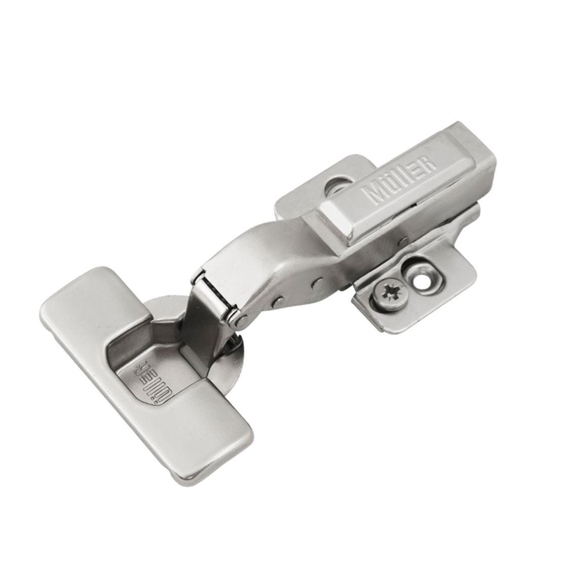 Петля Clip-On, 30°, угловая, с доводчиком, никель, 3D, Muller Profi Line Петля Clip-On, 30°, угловая, с доводчиком, никель, 3D, Muller Profi Line