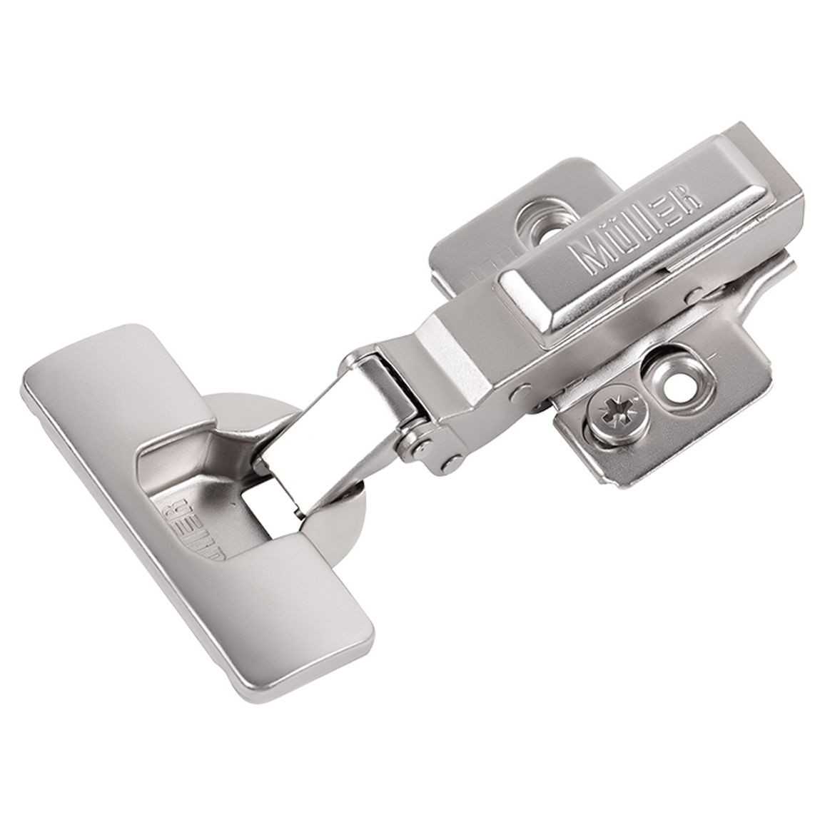 Петля Clip-On, -30°, угловая, с доводчиком, никель, 3D, Muller Profi Line Петля Clip-On, -30°, угловая, с доводчиком, никель, 3D, Muller Profi Line