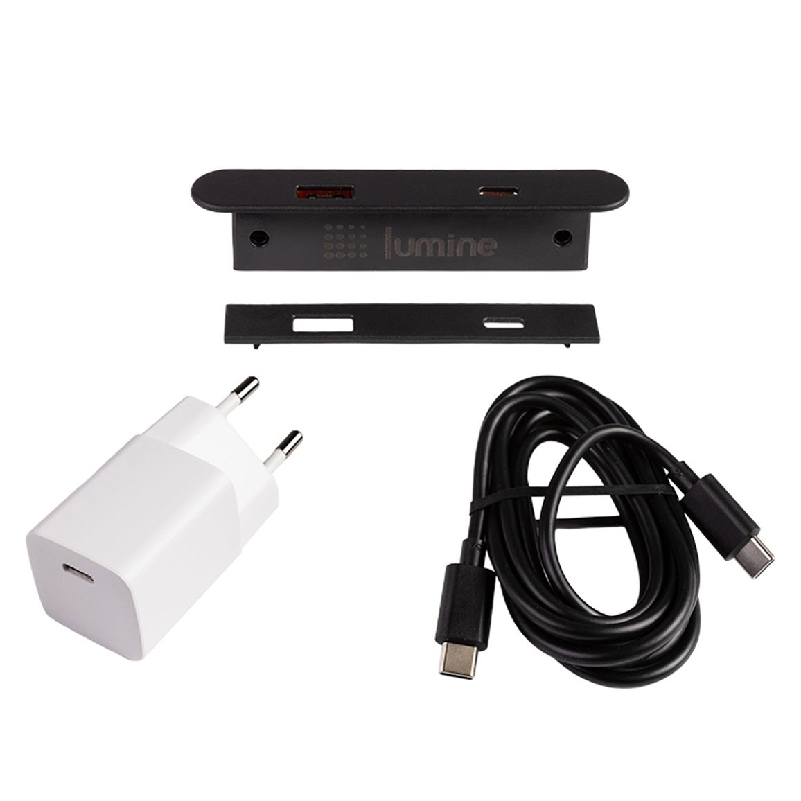 Овальная USB-розетка Lumine PULSE, 2xUSB A+C (30 Вт), черная Овальная USB-розетка Lumine PULSE, 2xUSB A+C (30 Вт), черная