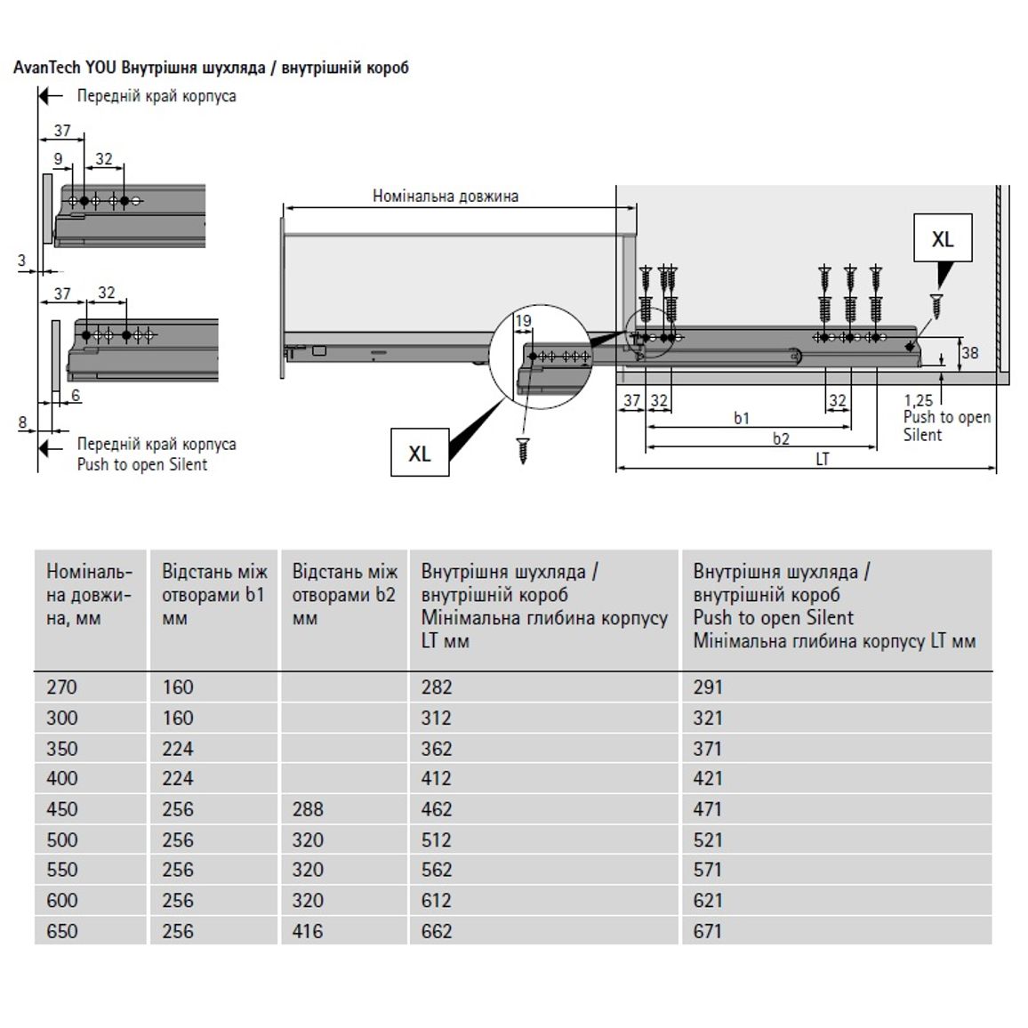 Комплект внутрішньої шухляди AvanTech YOU А L=500 H=187 ШК=1200 антрацит Hettich