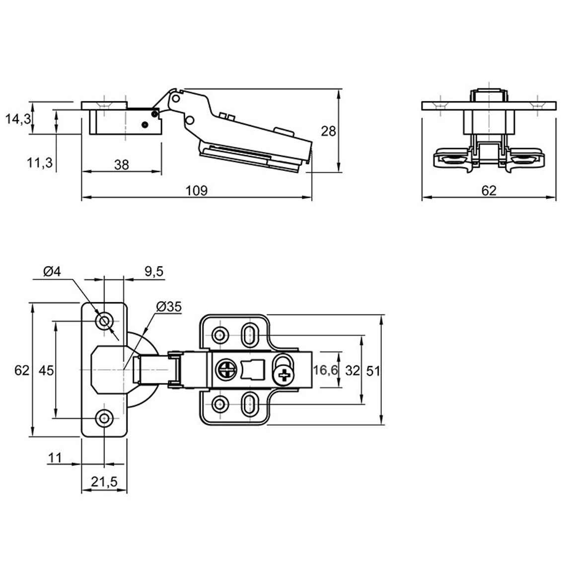 Завіса Clip-On, 110°, напівнакладна, з пружиною, з посиленою лапкою, нікель, Muller Profi Line Завіса Clip-On, 110°, напівнакладна, з пружиною, з посиленою лапкою, нікель, Muller Profi Line