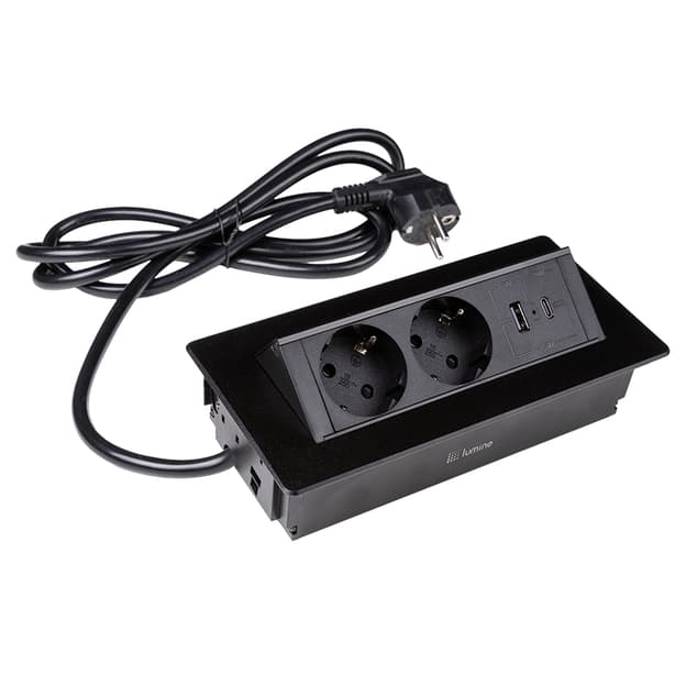 Вбудований розетковий блок Lumine SPACE 2x розетки, 2xUSB A+C (30W), чорний NEW