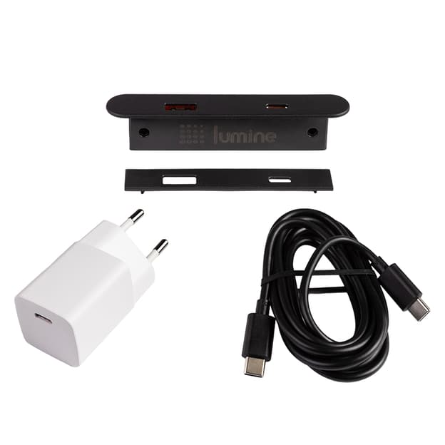 USB-розетка овальна Lumine PULSE, 2xUSB A+C (30W), чорний
