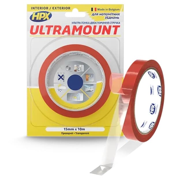 Стрічка двостороння прозора HPX ULTRA MOUNT 15мм х 0,25мм х 10м