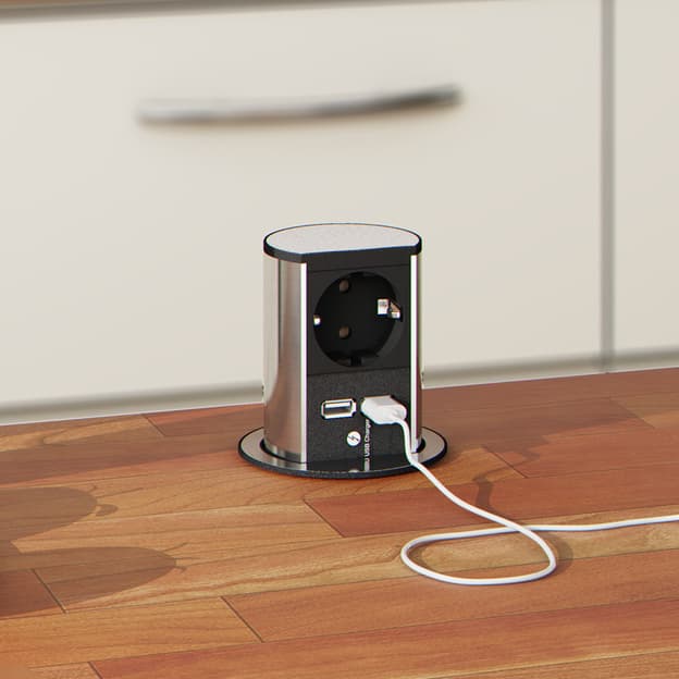 Elevator розетка выдвижная 1xРозетка 1xUSB-модуль двойной