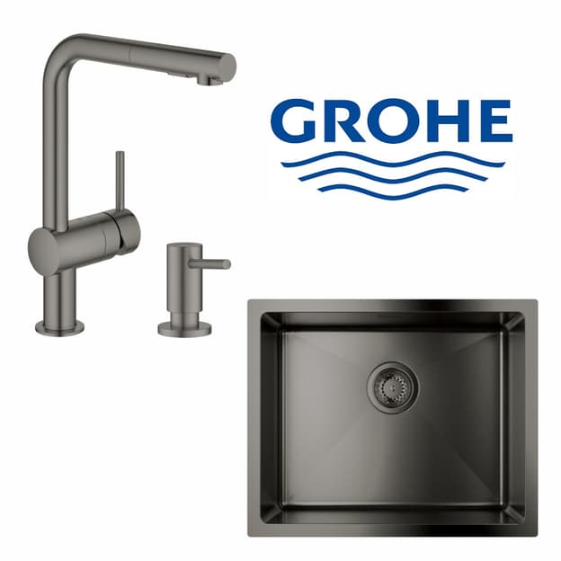 Набір для кухні Grohe K700U стальна мийка 31574AL1 + зміш. 30274AL0 + дозатор 40535AL0, мат. графіт
