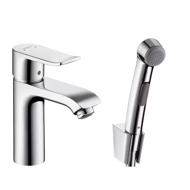 Смеситель Mertis с гигиеническим душем и донным клапаном Push-Open Chrome Hansgrohe (31285000)