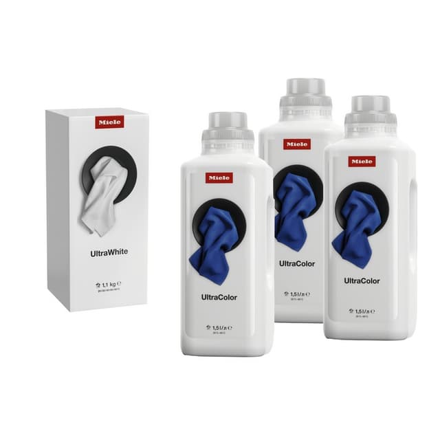 Набір засобів для догляду за білизною UltraWhite 1,1кг та 3 UltraColor (1,5 л) Miele Набір засобів для догляду за білизною UltraWhite 1,1кг та 3 UltraColor (1,5 л) Miele