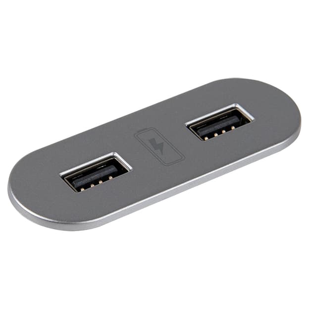 VersaPICK USB-розетка овальна, 2 USB порта (5В, 2,1А), 110-220В, IP20, полімер, срібло VersaPICK USB-розетка овальна, 2 USB порта (5В, 2,1А), 110-220В, IP20, полімер, срібло