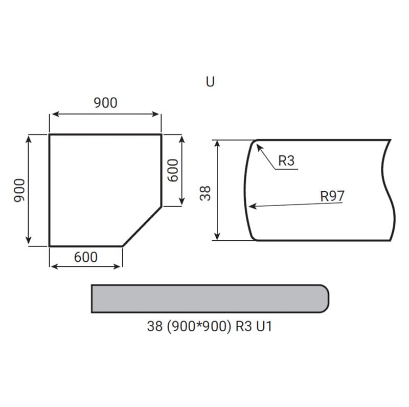 Угол  Luxeform S529/R3-1 U Асканит влагост. 900х900х38мм м.п
