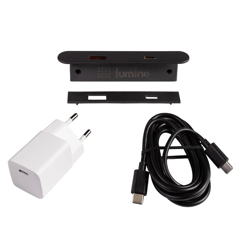 Овальная USB-розетка Lumine PULSE, 2xUSB A+C (30 Вт), черная