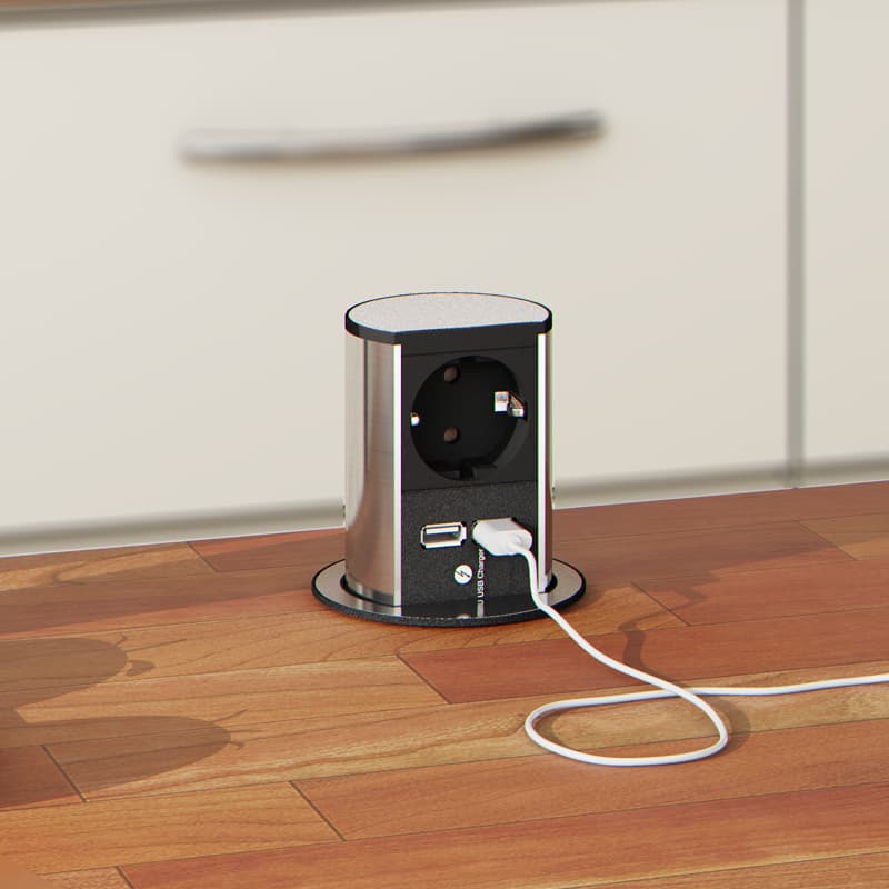 Elevator розетка выдвижная 1xРозетка 1xUSB-модуль двойной
