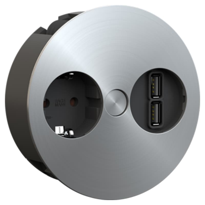 TWIST розеточний блок 1xРозетка 1xUSB- зарядний модуль подвійний, нержавіюча сталь