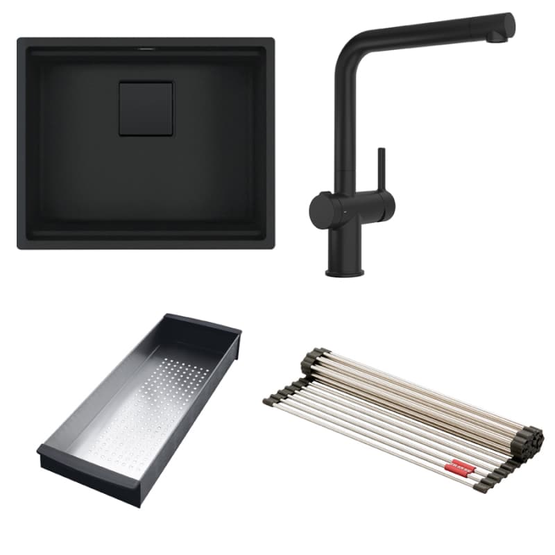 Мойка гранит KNG 110-52 черный мат. (мпс) + смеситель Active Twist черний мат. Franke (125.0676.975)