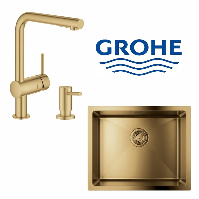 Набір для кухні Grohe K700U стальна мийка 31574GN1 + зміш. 30274GN0 + дозатор 40535GN0, матовий прохолодний схід сонця