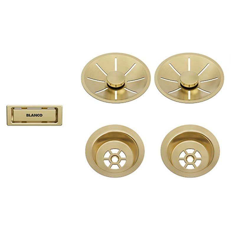 Відвідна арматура InFino для двох чаш з клапаном-автоматом satin gold BLANCO (207443) Відвідна арматура InFino для двох чаш з клапаном-автоматом satin gold BLANCO (207443)