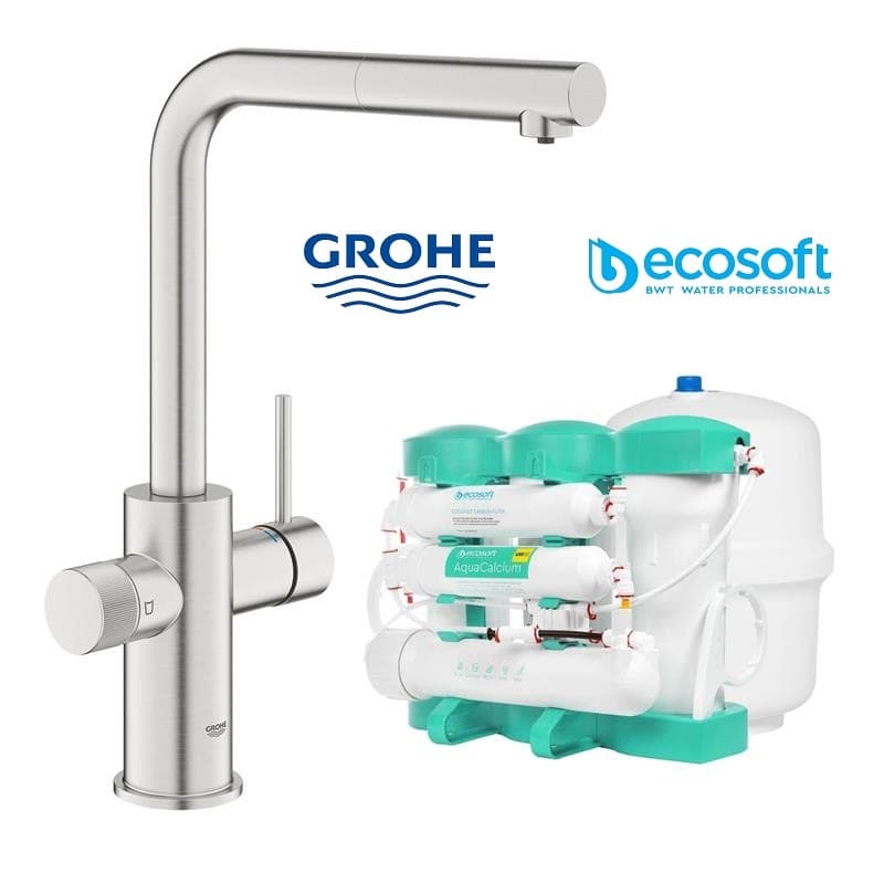 Компл. змішувач з висувним виливом Blue Pure Minta з фільтром зворотного осмосу Ecosoft P’URE AQUACALCIUM Mint (MO67530601DC) Grohe