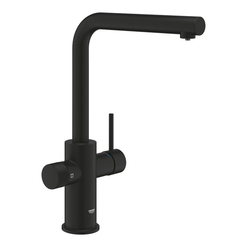 Змішувач для кухні Blue Pure Minta фантомний чорний, поворотний/витяжний, 2 води Grohe (30590KF0)