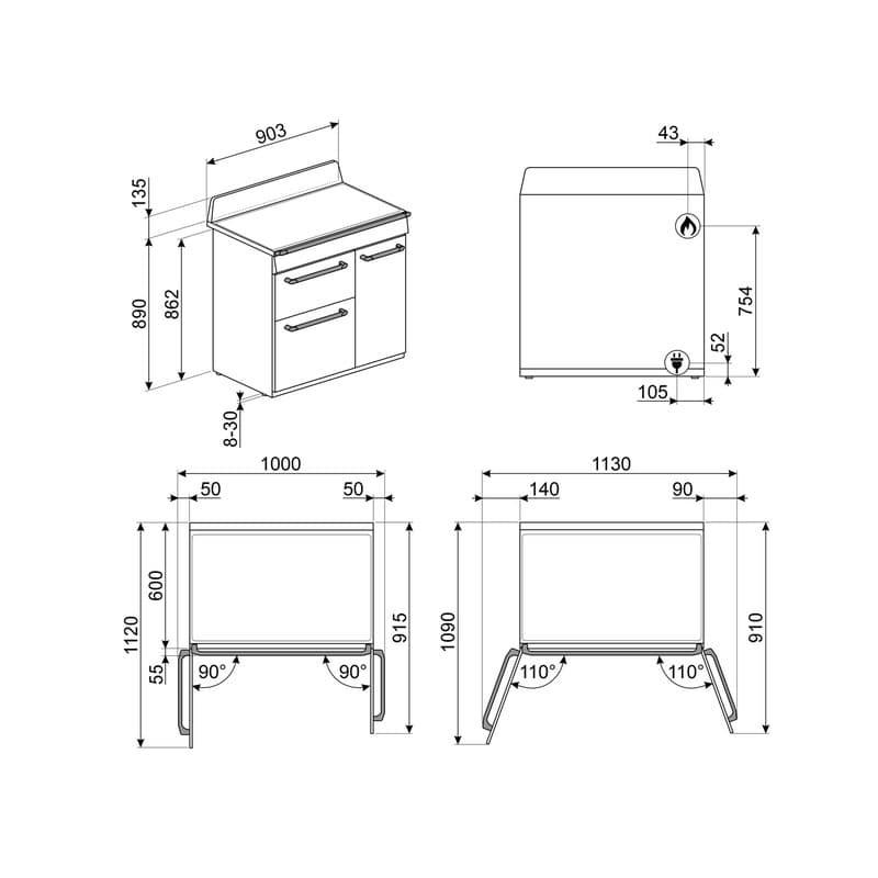 Варильний центр TR93P 90 см Smeg (VICTORIA) Варильний центр TR93P 90 см Smeg (VICTORIA)