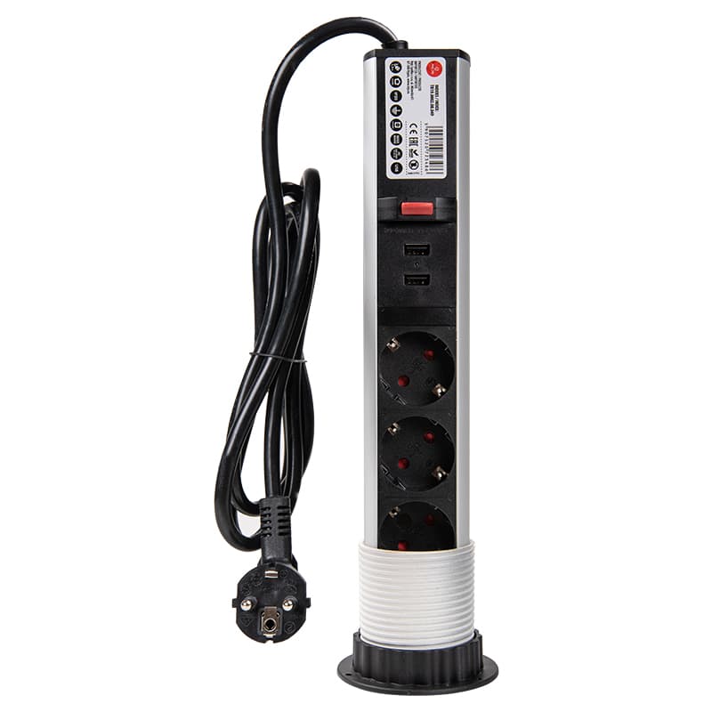 ELEKTRIMA TUBUS Круглый встраиваемый удлинитель для стола 60mm, 3x schuko, 2xUSB 2,4A 5V серый ELEKTRIMA TUBUS Круглый встраиваемый удлинитель для стола 60mm, 3x schuko, 2xUSB 2,4A 5V серый