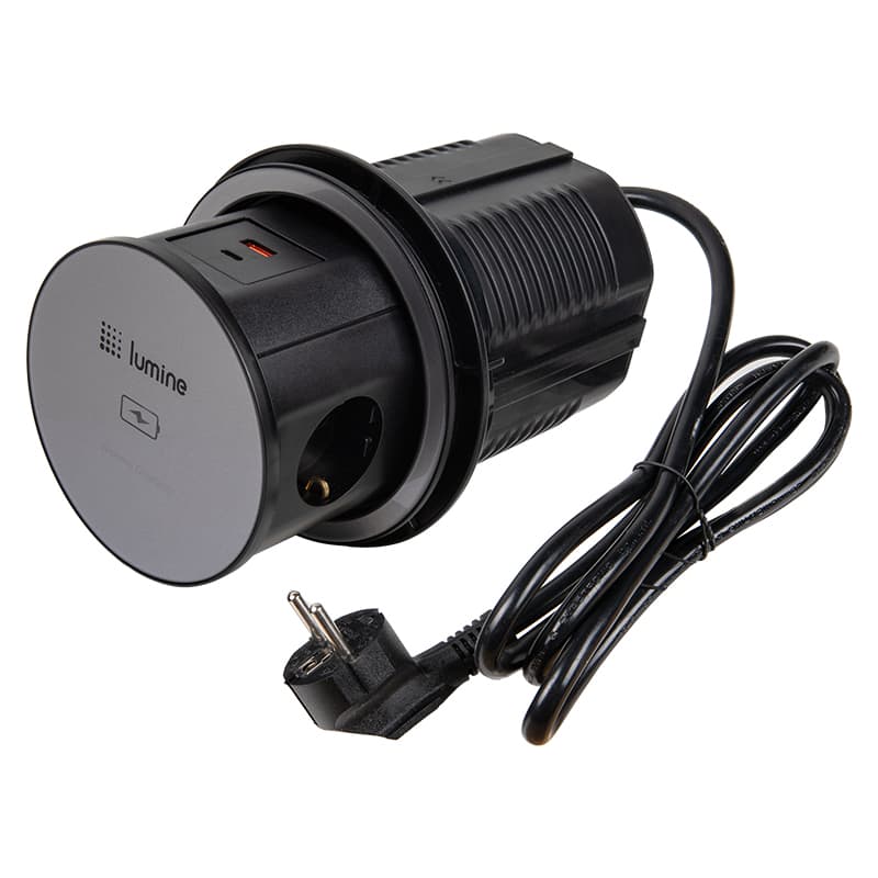 Выдвижной розеточный блок Lumine SUPERNOVA 3xрозетки, 2xUSB A+C (20W), charger 15W, черный Выдвижной розеточный блок Lumine SUPERNOVA 3xрозетки, 2xUSB A+C (20W), charger 15W, черный