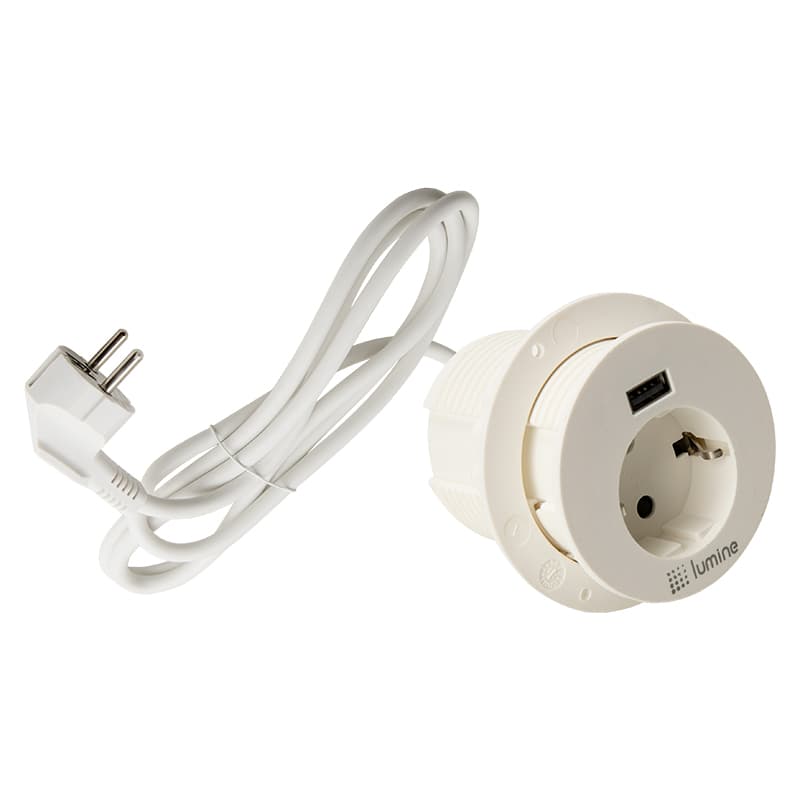Вбудований розетковий блок Lumine GLOW 1xрозетка, 1xUSB A 12W, білий Вбудований розетковий блок Lumine GLOW 1xрозетка, 1xUSB A 12W, білий