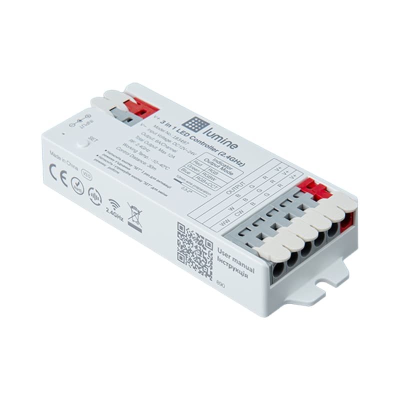 LED контролер RGB, RGBW, RGB+ССT 3 в 1, DC 12/24V, 6А, 2,4G, Lumine LED контролер RGB, RGBW, RGB+ССT 3 в 1, DC 12/24V, 6А, 2,4G, Lumine