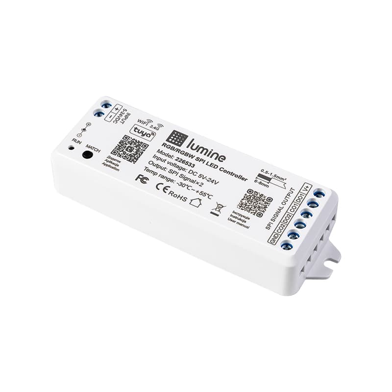 SPI-контролер RGB, RGBW, DC 5-24V, 8А, WiFi+ 2.4G, Lumine SPI-контролер RGB, RGBW, DC 5-24V, 8А, WiFi+ 2.4G, Lumine